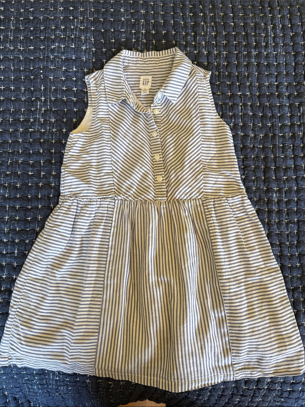GAP Blue and White Striped Sleeveless Shirt Dress